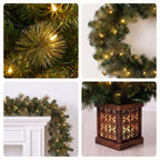 Christabelle Gold Pine Shimmer Christmas 3pc Set 1.2m Potted Christmas Tree Wreath and Garland with LED Lights Holiday Decor