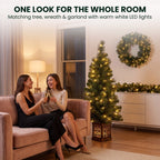 Christabelle Gold Pine Shimmer Christmas 3pc Set 1.2m Potted Christmas Tree Wreath and Garland with LED Lights Holiday Decor