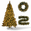 Christabelle 7.5ft Christmas Tree 61cm Wreath LED Lights 2.7m Garland with LED Light Home Decorations