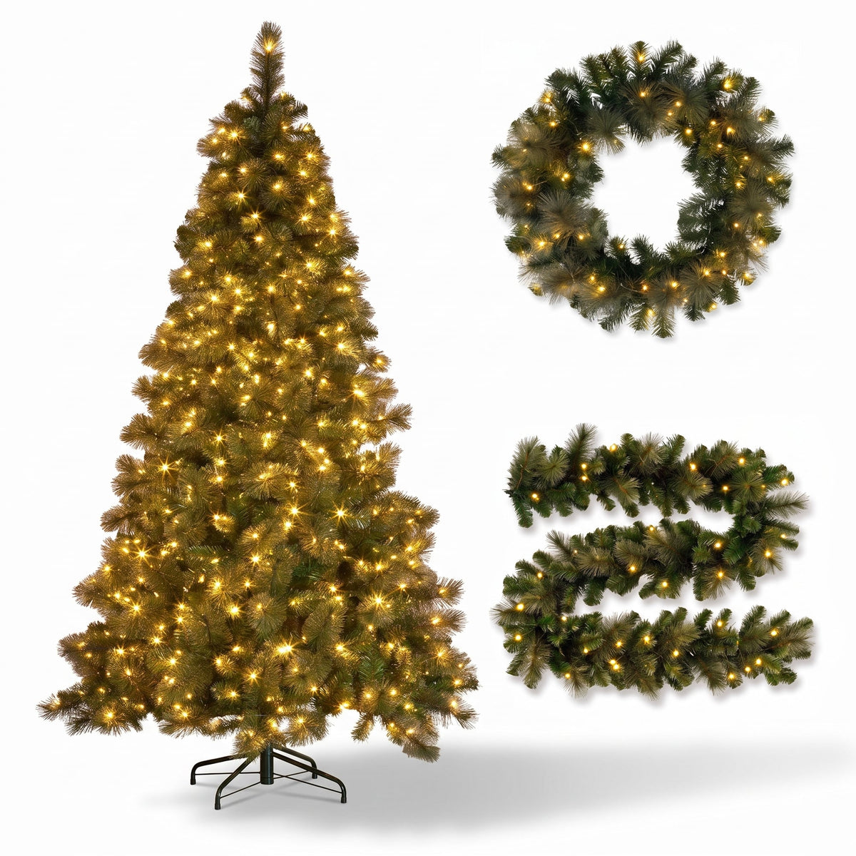 Christabelle 7.5ft Christmas Tree 61cm Wreath LED Lights 2.7m Garland with LED Light Home Decorations