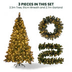 Christabelle 7.5ft Christmas Tree 61cm Wreath LED Lights 2.7m Garland with LED Light Home Decorations