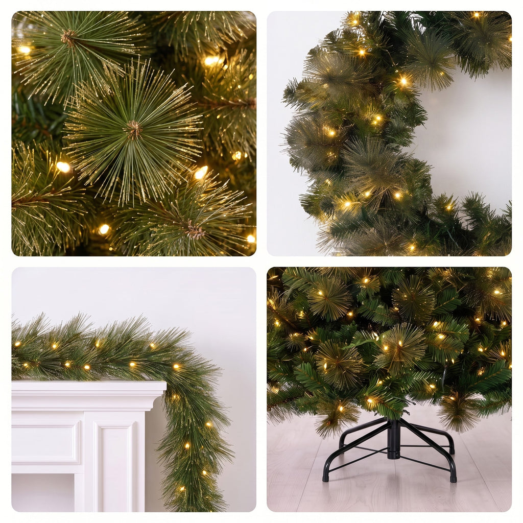 Christabelle 7.5ft Christmas Tree 61cm Wreath LED Lights 2.7m Garland with LED Light Home Decorations