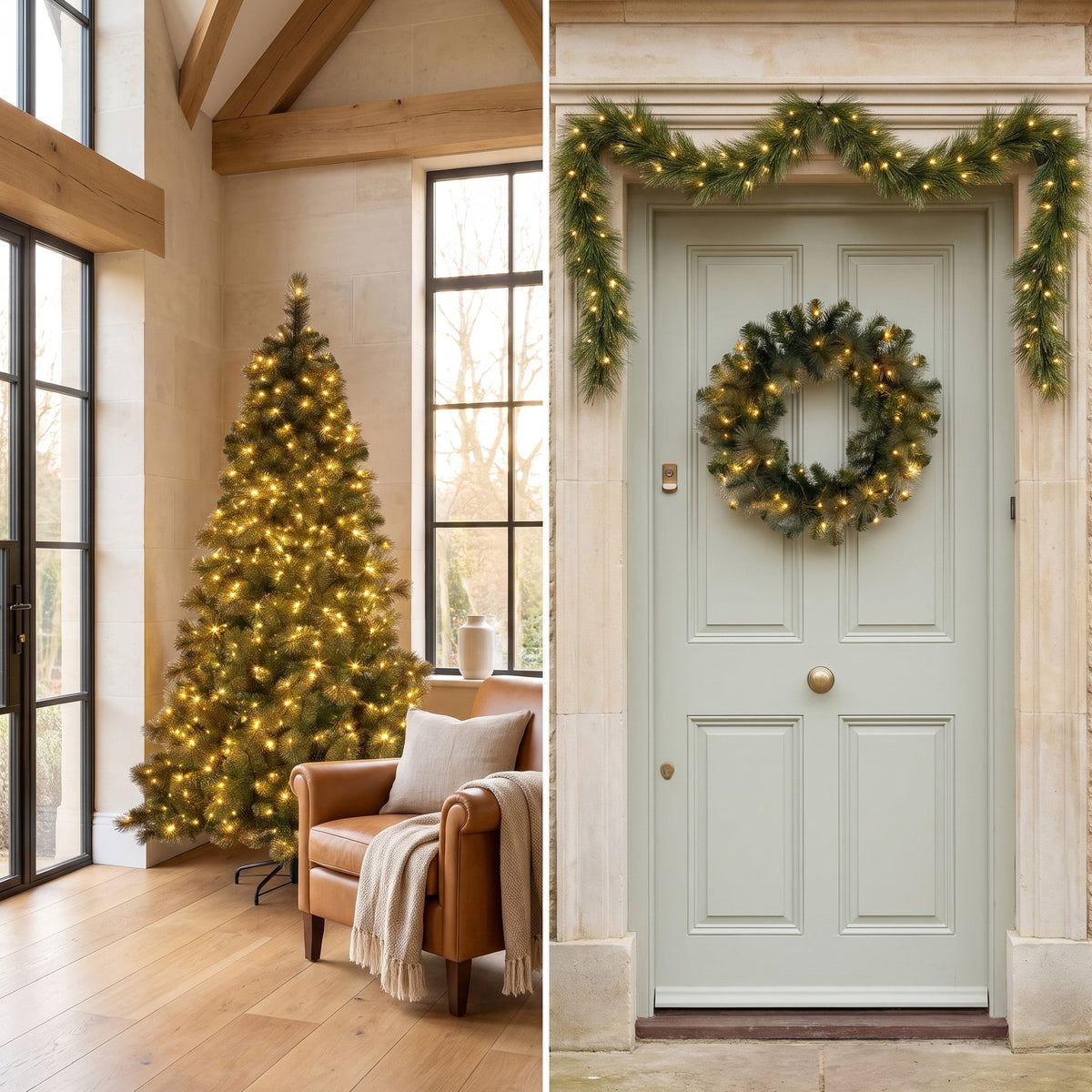 Christabelle 7.5ft Christmas Tree 61cm Wreath LED Lights 2.7m Garland with LED Light Home Decorations