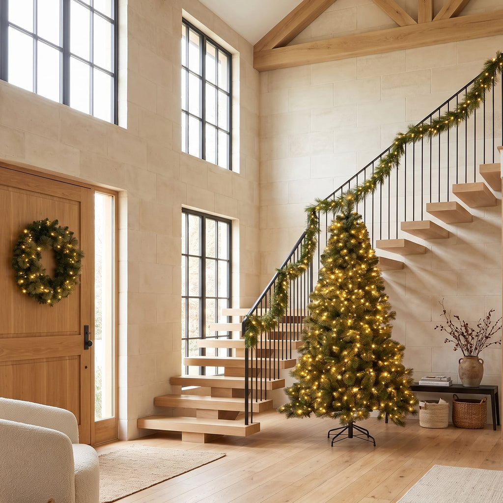 Christabelle 7.5ft Christmas Tree 61cm Wreath LED Lights 2.7m Garland with LED Light Home Decorations