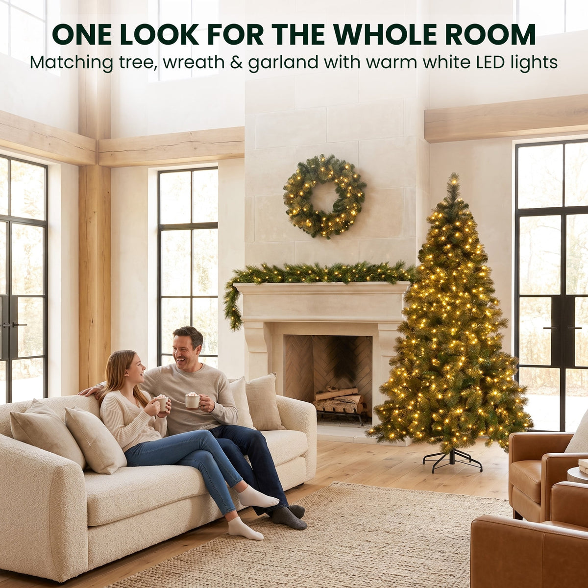Christabelle 7.5ft Christmas Tree 61cm Wreath LED Lights 2.7m Garland with LED Light Home Decorations