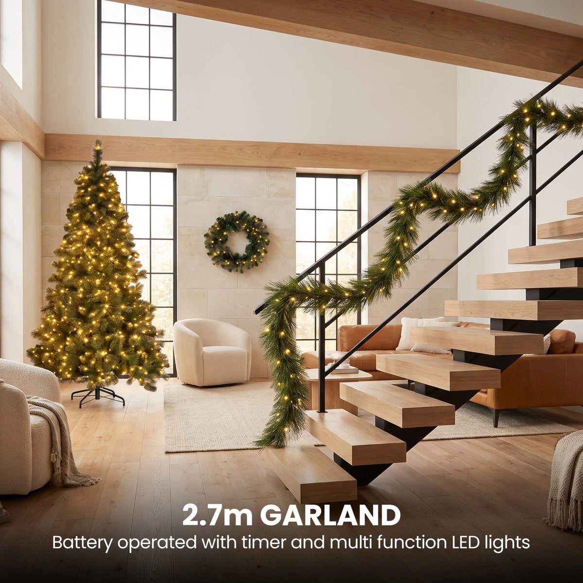 Christabelle 7.5ft Christmas Tree 61cm Wreath LED Lights 2.7m Garland with LED Light Home Decorations