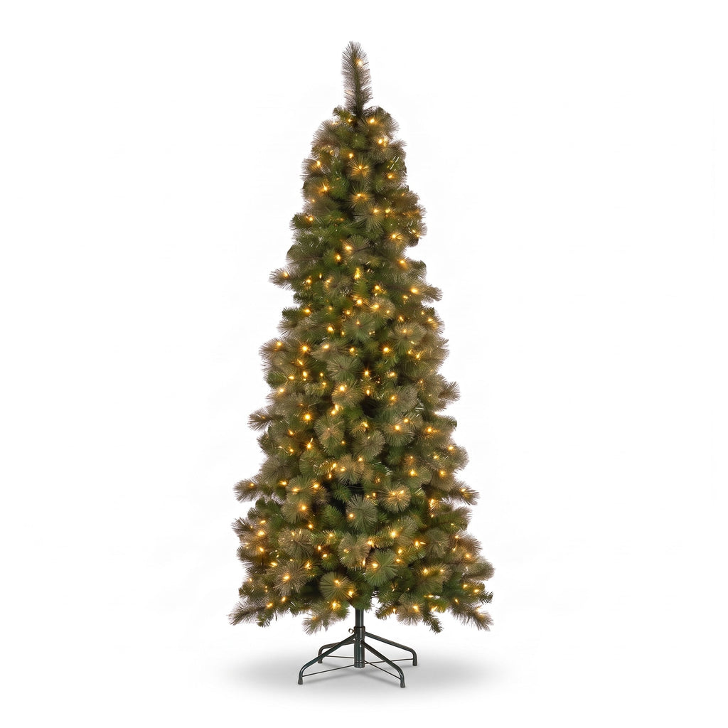 Christabelle Gold Pine Shimmer Slim Christmas 3pc Set 2.3m Christmas Tree Wreath and Garland with LED Lights Holiday Decor