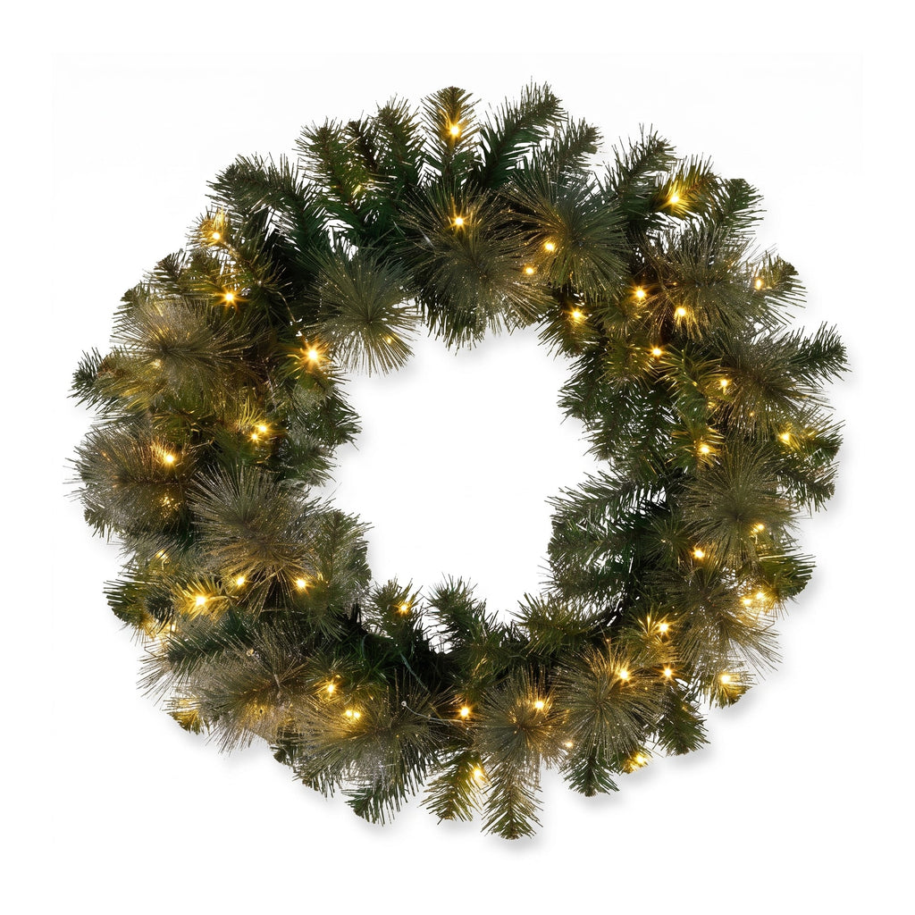 Christabelle Gold Pine Shimmer Slim Christmas 3pc Set 2.3m Christmas Tree Wreath and Garland with LED Lights Holiday Decor