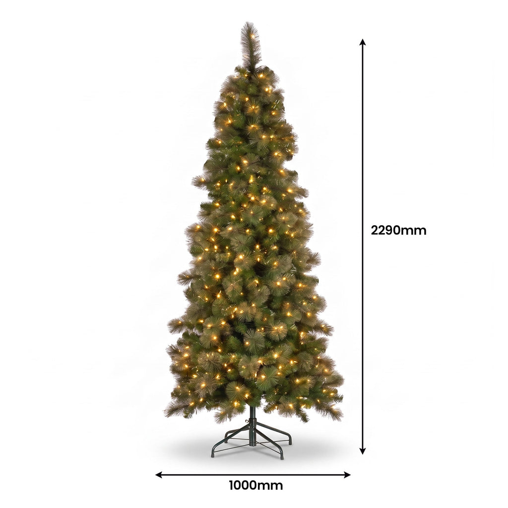 Christabelle Gold Pine Shimmer Slim Christmas 3pc Set 2.3m Christmas Tree Wreath and Garland with LED Lights Holiday Decor
