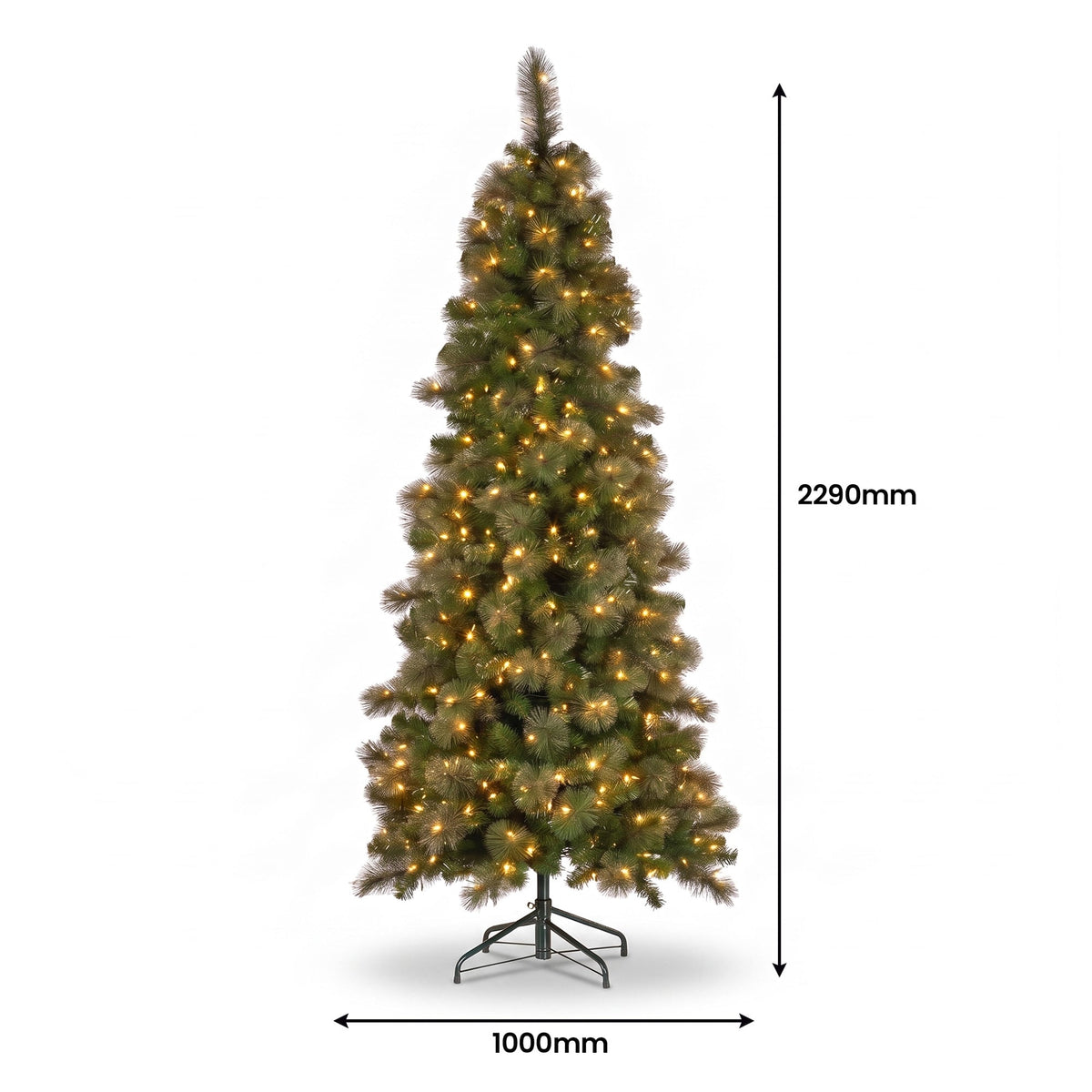 Christabelle Gold Pine Shimmer Slim Christmas 3pc Set 2.3m Christmas Tree Wreath and Garland with LED Lights Holiday Decor