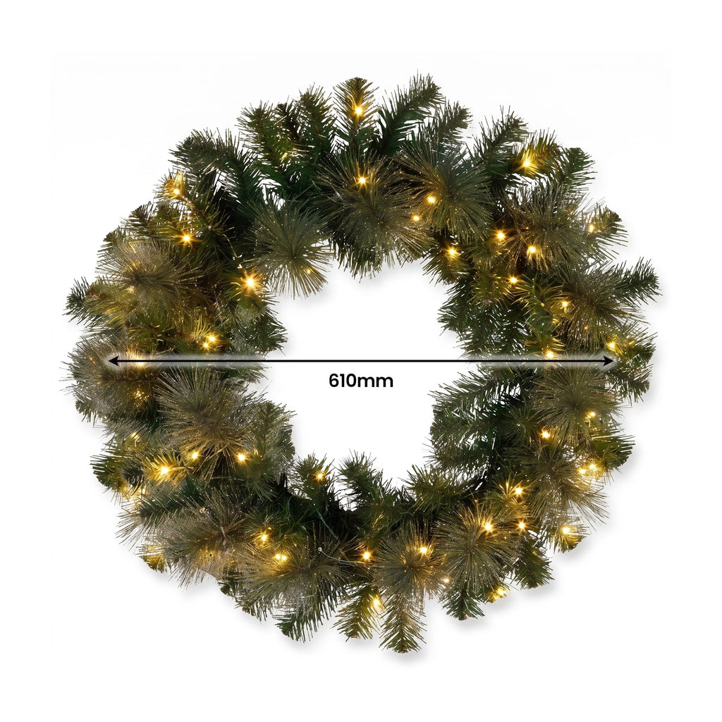 Christabelle Gold Pine Shimmer Slim Christmas 3pc Set 2.3m Christmas Tree Wreath and Garland with LED Lights Holiday Decor