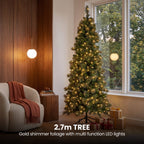 Christabelle Gold Pine Shimmer Slim Christmas 3pc Set 2.3m Christmas Tree Wreath and Garland with LED Lights Holiday Decor