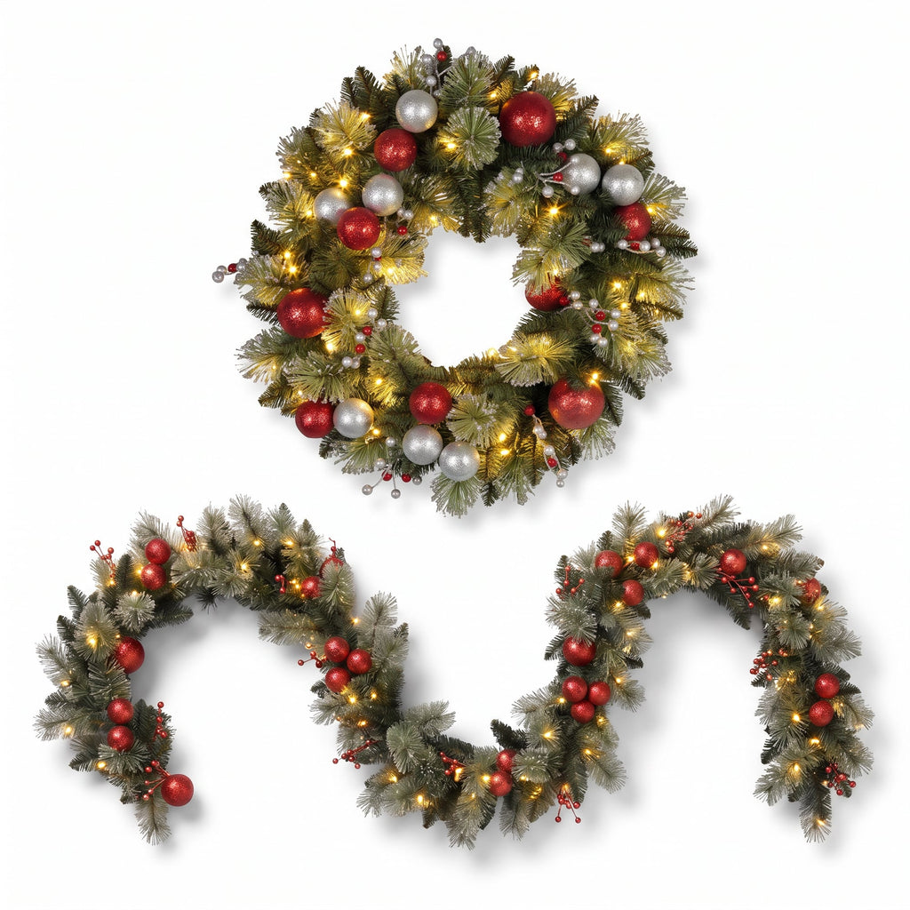 Christabelle 61cm Wreath with LED Lights 2.7m Christmas Garland with LED Light