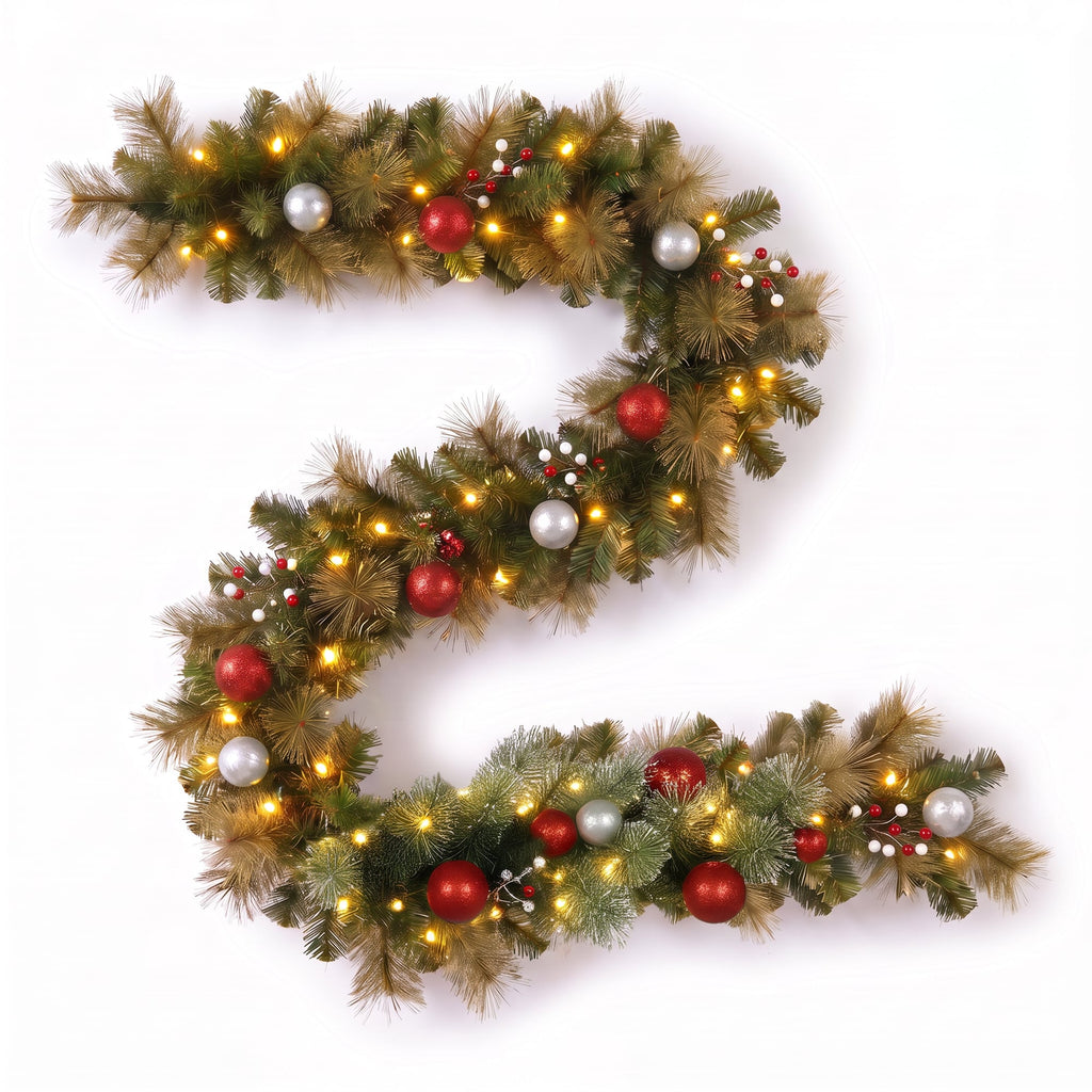 Christabelle 61cm Wreath with LED Lights 2.7m Christmas Garland with LED Light