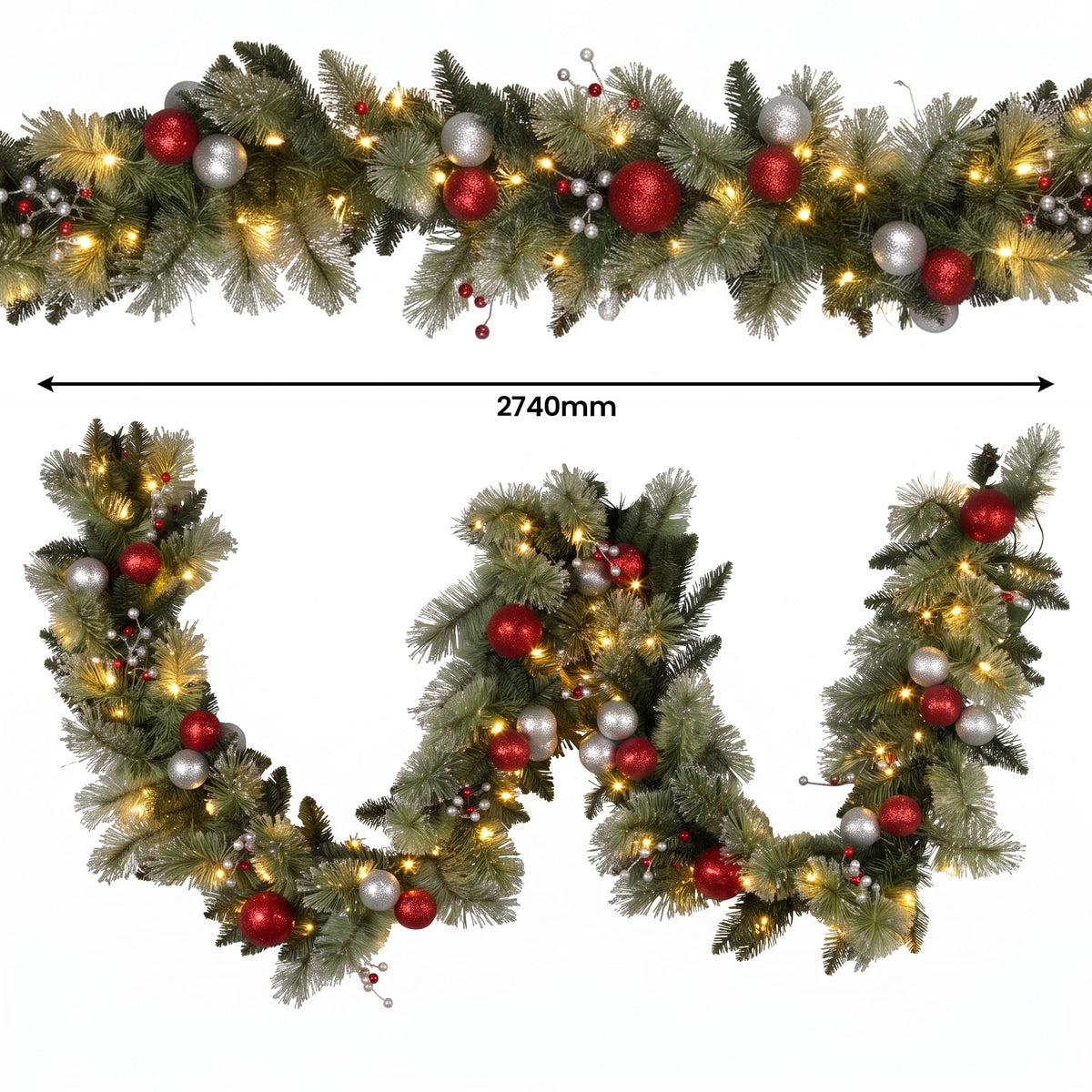 Christabelle 61cm Wreath with LED Lights 2.7m Christmas Garland with LED Light