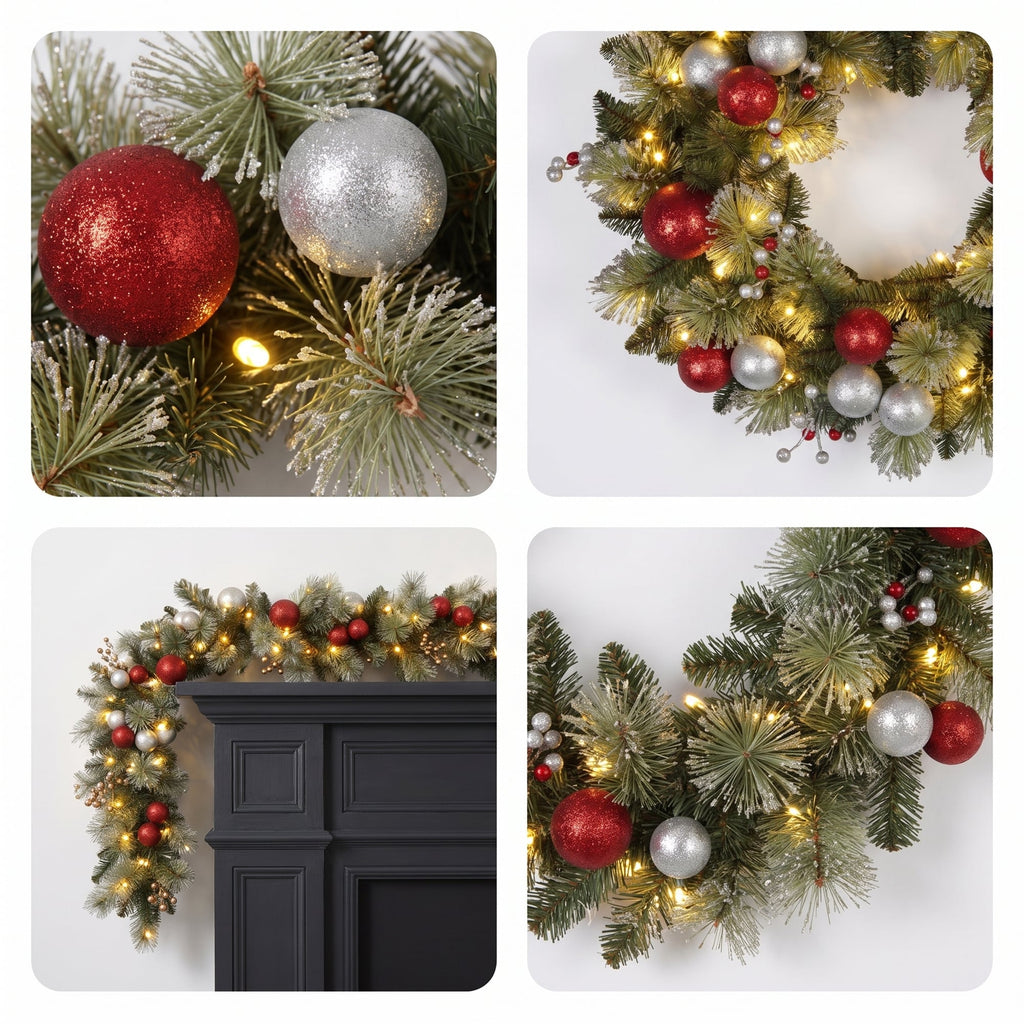 Christabelle 61cm Wreath with LED Lights 2.7m Christmas Garland with LED Light