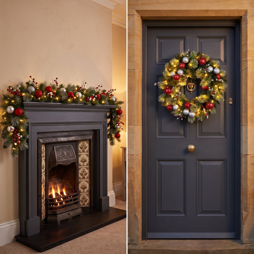 Christabelle 61cm Wreath with LED Lights 2.7m Christmas Garland with LED Light
