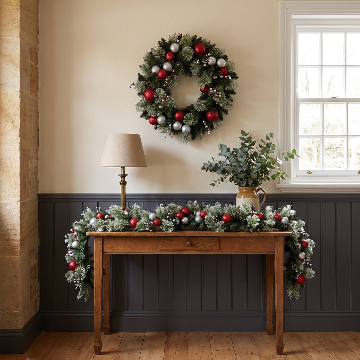 Christabelle 61cm Wreath with LED Lights 2.7m Christmas Garland with LED Light