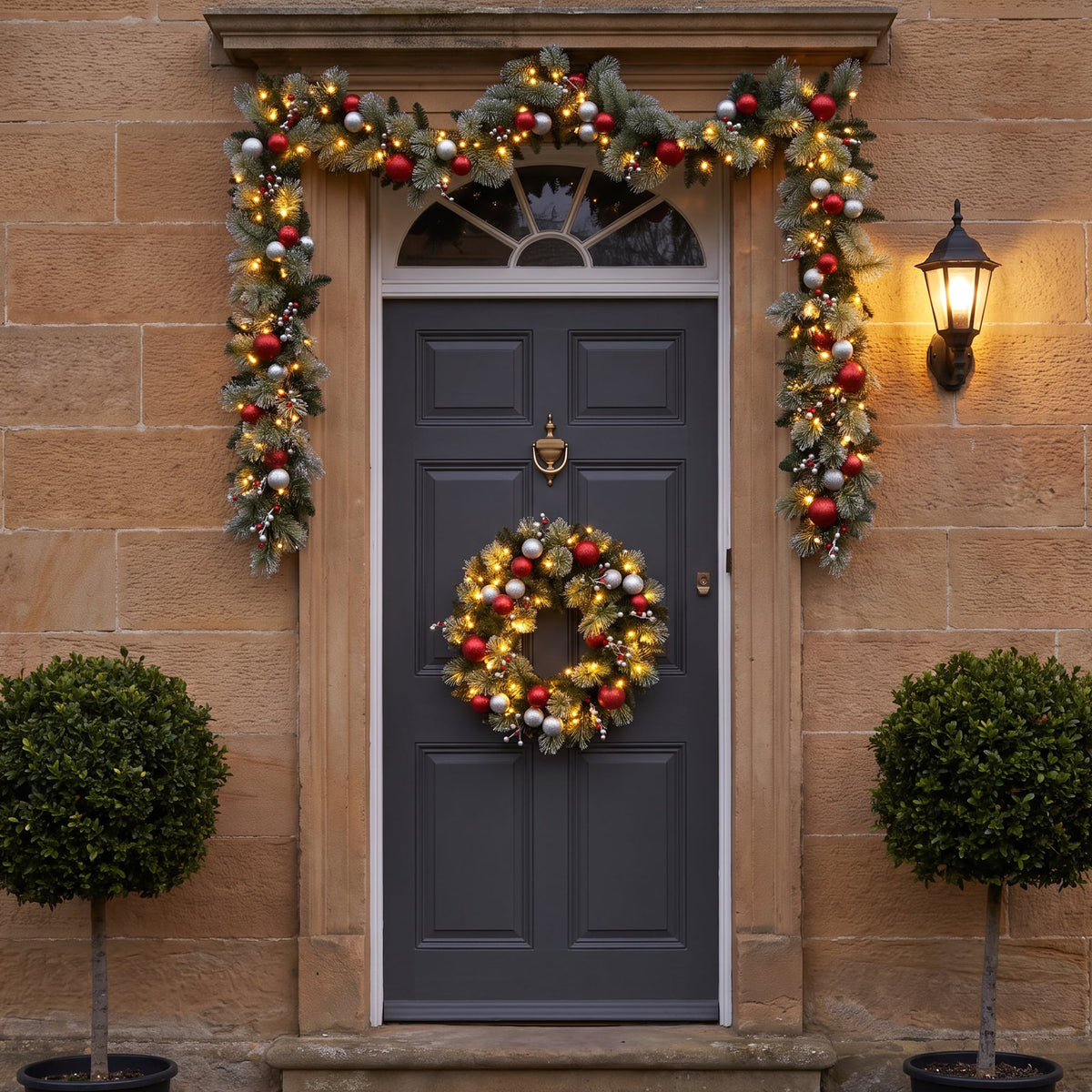 Christabelle 61cm Wreath with LED Lights 2.7m Christmas Garland with LED Light