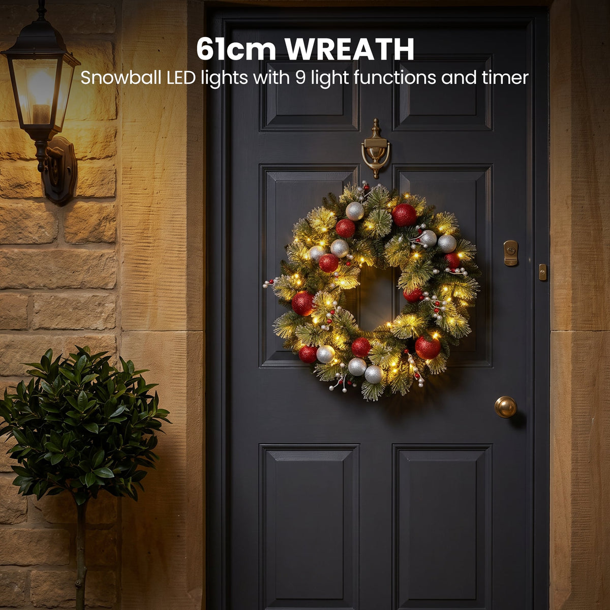 Christabelle 61cm Wreath with LED Lights 2.7m Christmas Garland with LED Light