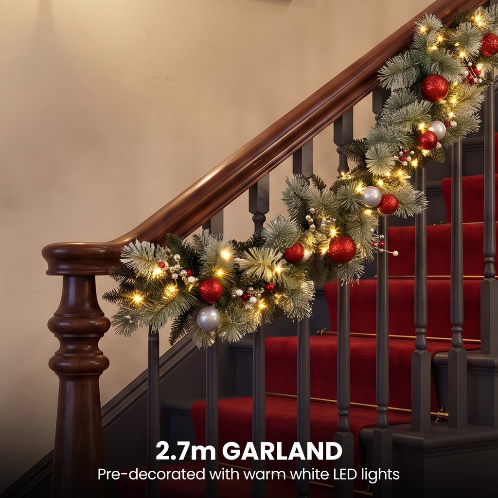 Christabelle 61cm Wreath with LED Lights 2.7m Christmas Garland with LED Light