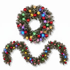 Christabelle Snowy Bristle Christmas 2pc Set 61cm Christmas Wreath and Garland with LED Lights Holiday Decor