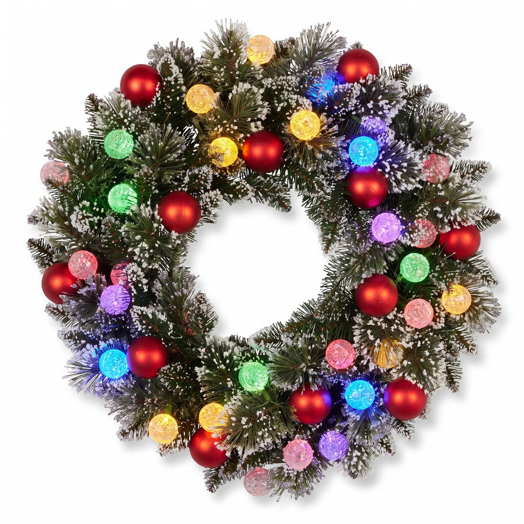 Christabelle Snowy Bristle Christmas 2pc Set 61cm Christmas Wreath and Garland with LED Lights Holiday Decor