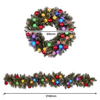 Christabelle Snowy Bristle Christmas 2pc Set 61cm Christmas Wreath and Garland with LED Lights Holiday Decor