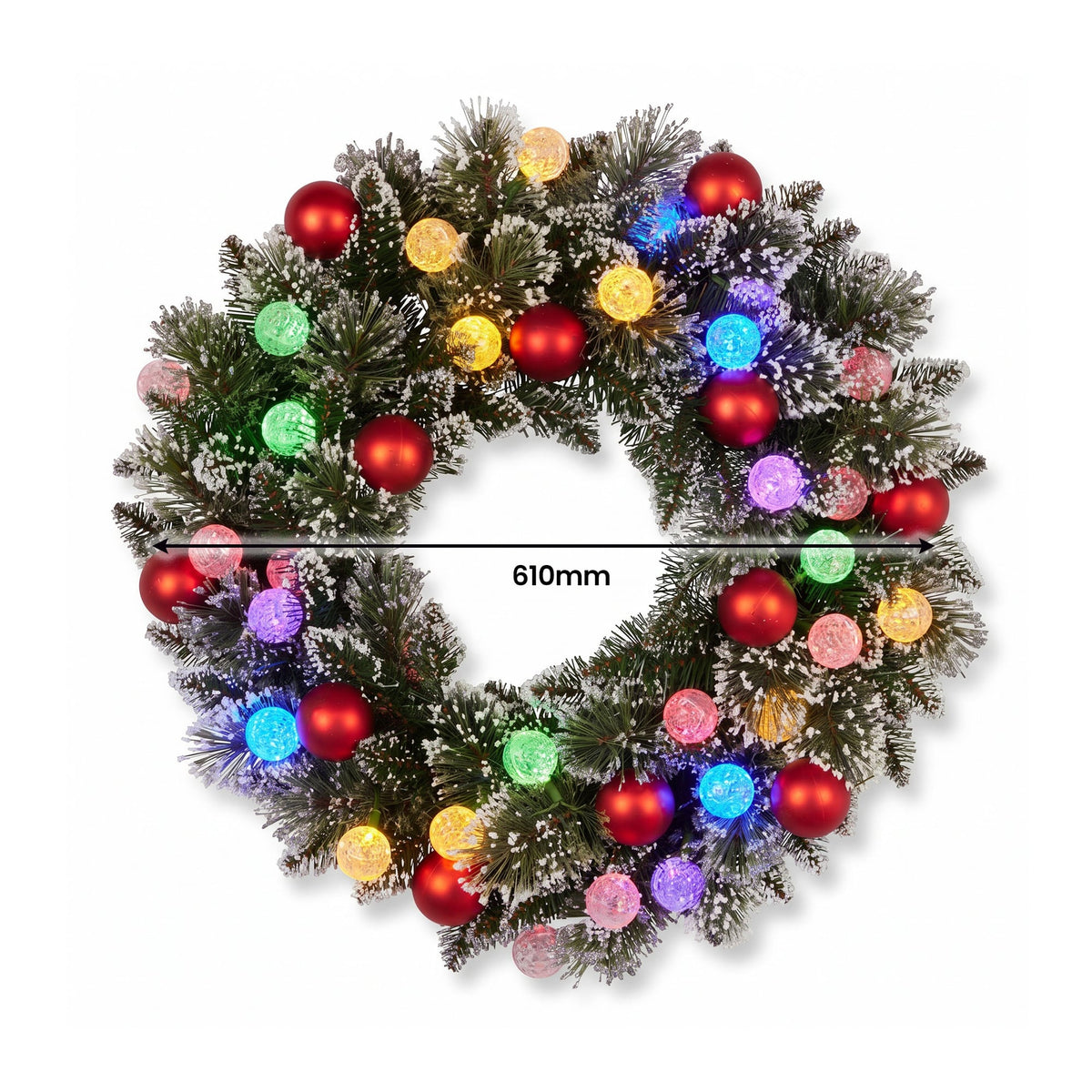 Christabelle Snowy Bristle Christmas 2pc Set 61cm Christmas Wreath and Garland with LED Lights Holiday Decor