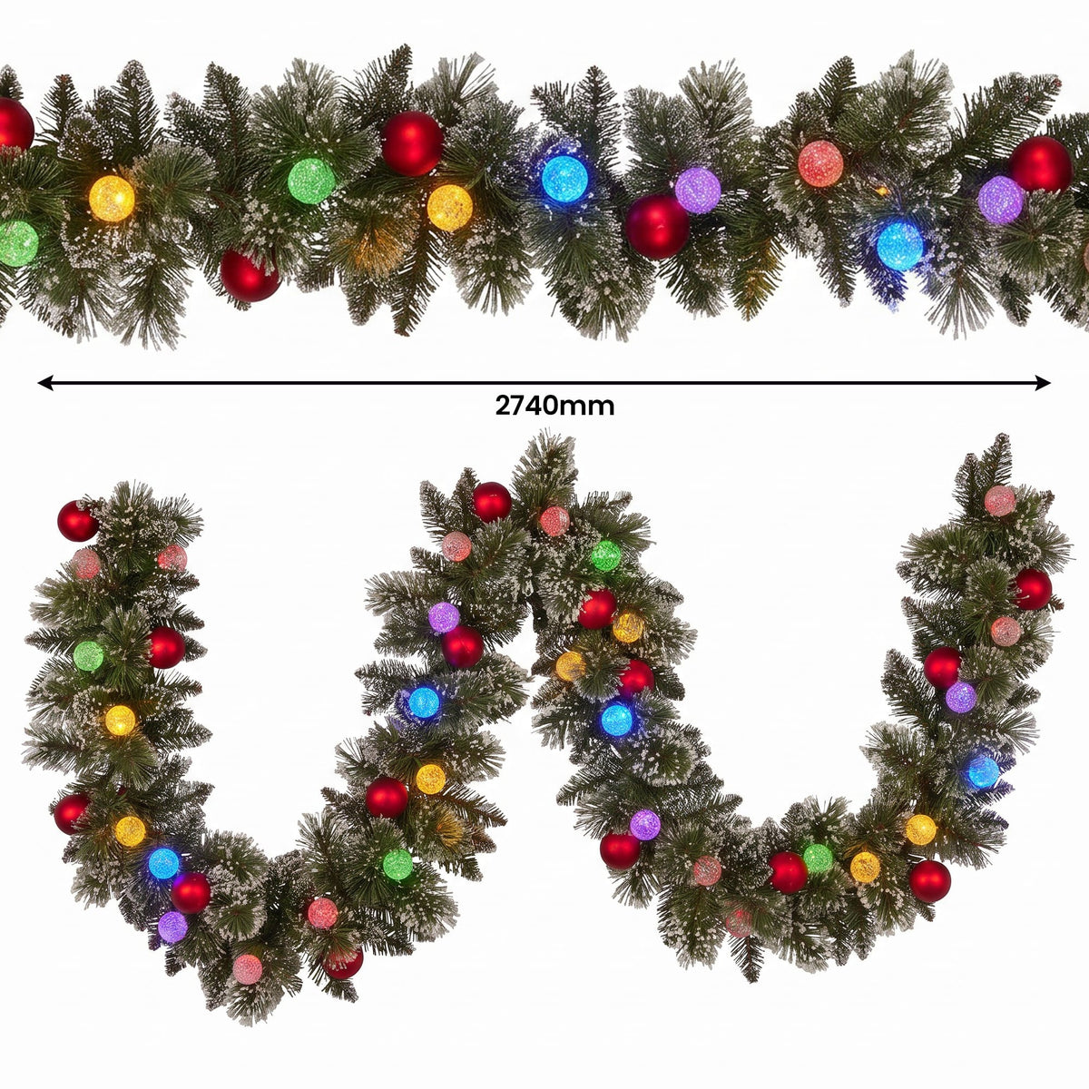 Christabelle Snowy Bristle Christmas 2pc Set 61cm Christmas Wreath and Garland with LED Lights Holiday Decor
