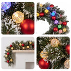 Christabelle Snowy Bristle Christmas 2pc Set 61cm Christmas Wreath and Garland with LED Lights Holiday Decor