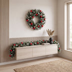 Christabelle Snowy Bristle Christmas 2pc Set 61cm Christmas Wreath and Garland with LED Lights Holiday Decor