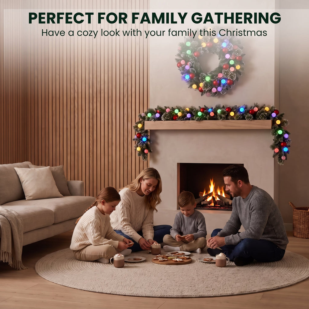 Christabelle Snowy Bristle Christmas 2pc Set 61cm Christmas Wreath and Garland with LED Lights Holiday Decor