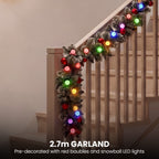 Christabelle Snowy Bristle Christmas 2pc Set 61cm Christmas Wreath and Garland with LED Lights Holiday Decor