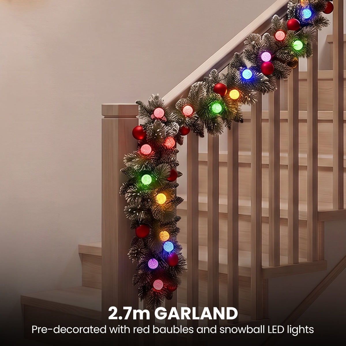 Christabelle Snowy Bristle Christmas 2pc Set 61cm Christmas Wreath and Garland with LED Lights Holiday Decor