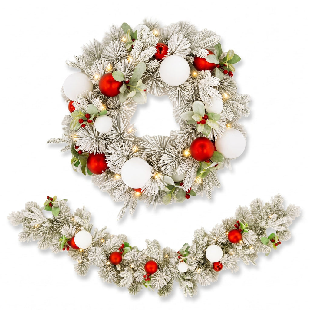Christabelle 61cm Snowy Elegance Wreath 2.74m Snowy Elegance Garland