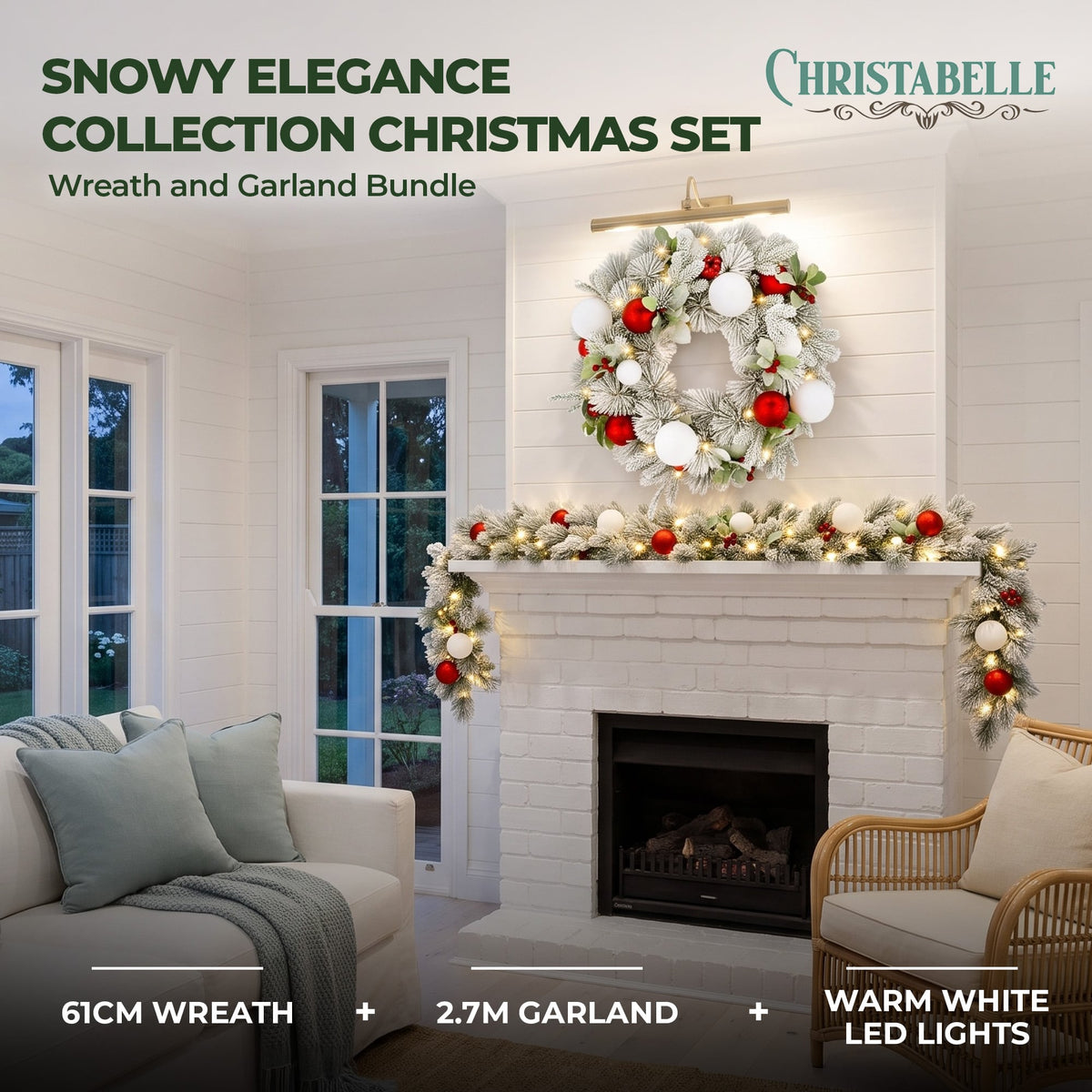Christabelle 61cm Snowy Elegance Wreath 2.74m Snowy Elegance Garland