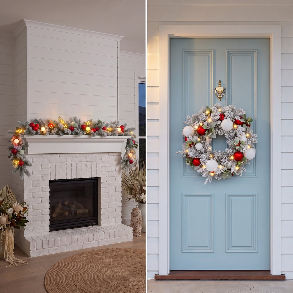 Christabelle 61cm Snowy Elegance Wreath 2.74m Snowy Elegance Garland