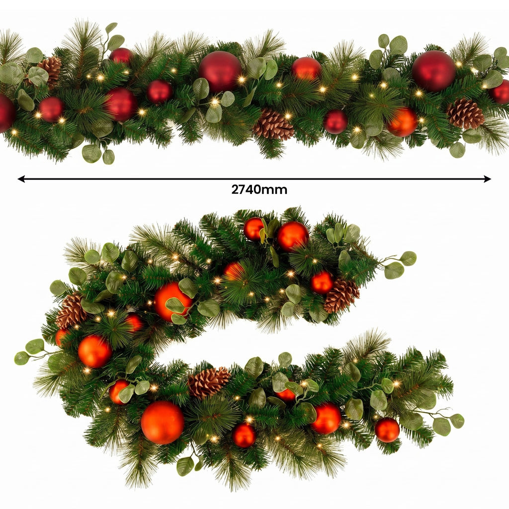 Christabelle Snowy Elegance Christmas 2pc Set 61cm Christmas Wreath and Garland with LED Lights Holiday Decor