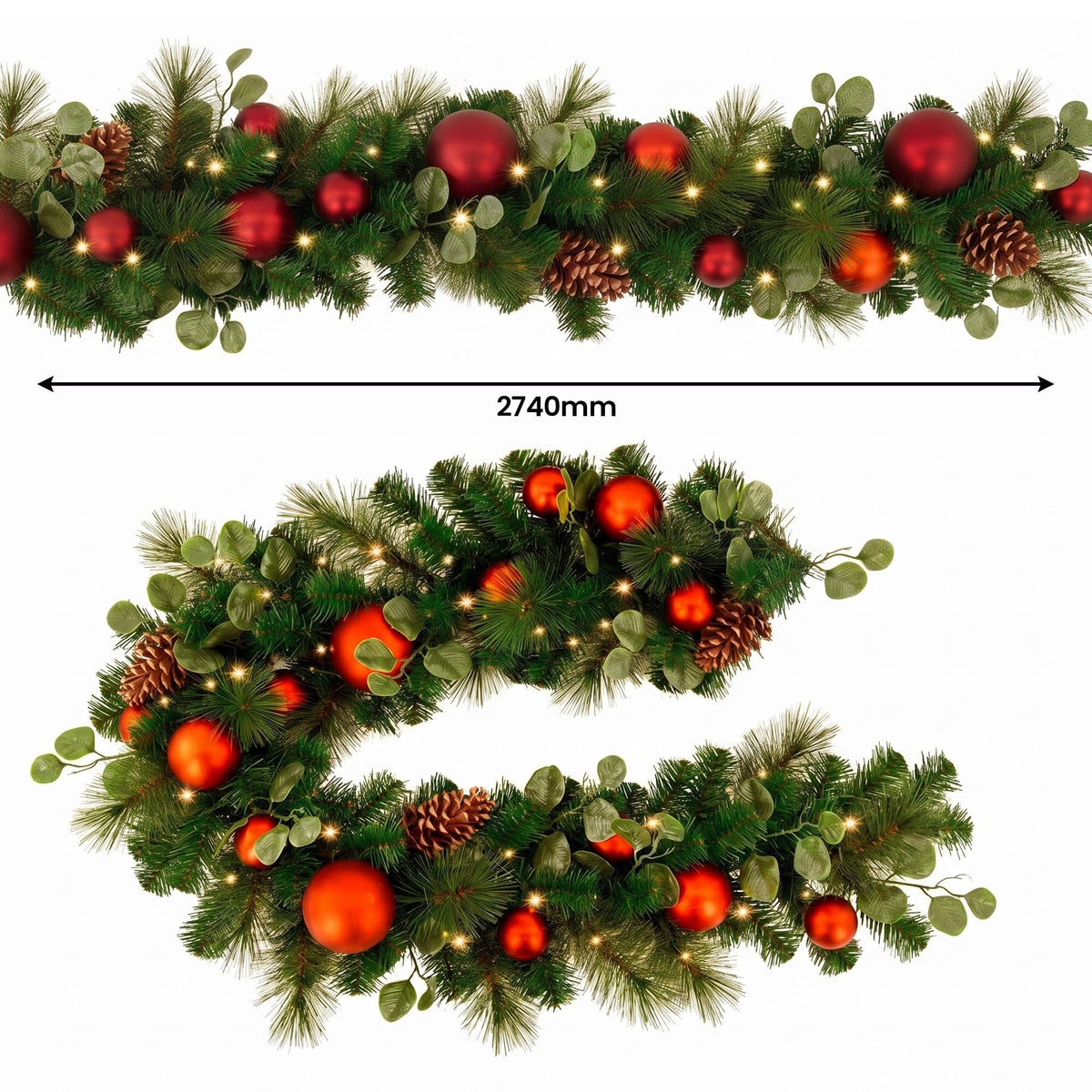 Christabelle Snowy Elegance Christmas 2pc Set 61cm Christmas Wreath and Garland with LED Lights Holiday Decor
