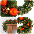 Christabelle Snowy Elegance Christmas 2pc Set 61cm Christmas Wreath and Garland with LED Lights Holiday Decor