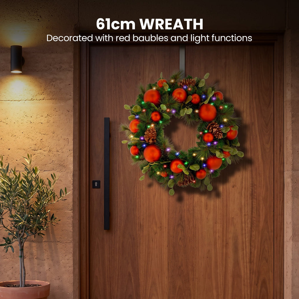 Christabelle Snowy Elegance Christmas 2pc Set 61cm Christmas Wreath and Garland with LED Lights Holiday Decor