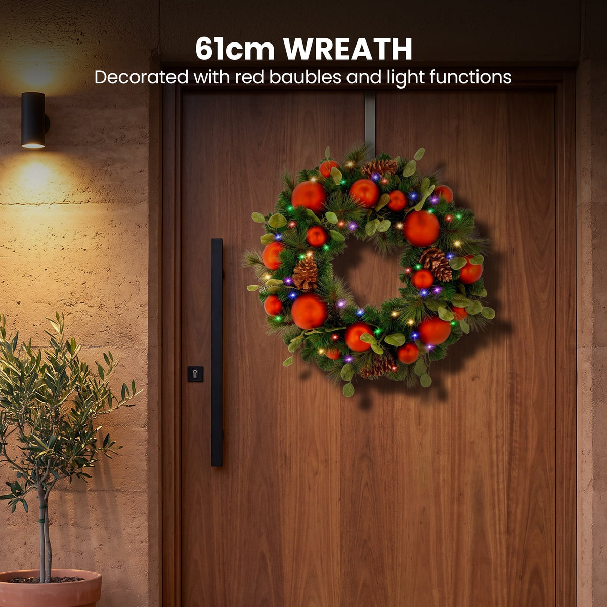 Christabelle Snowy Elegance Christmas 2pc Set 61cm Christmas Wreath and Garland with LED Lights Holiday Decor