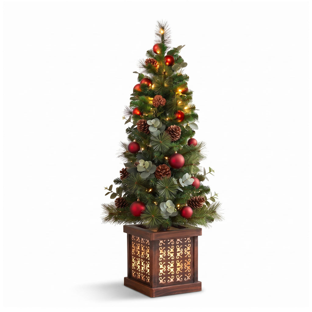 Christabelle Sable Fir Christmas 3pc Set 1.2m Potted Tree 61cm Wreath 2.74m Garland with Multicoloured LED Lights Decor