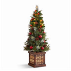 Christabelle Sable Fir Christmas 3pc Set 1.2m Potted Tree 61cm Wreath 2.74m Garland with Multicoloured LED Lights Decor