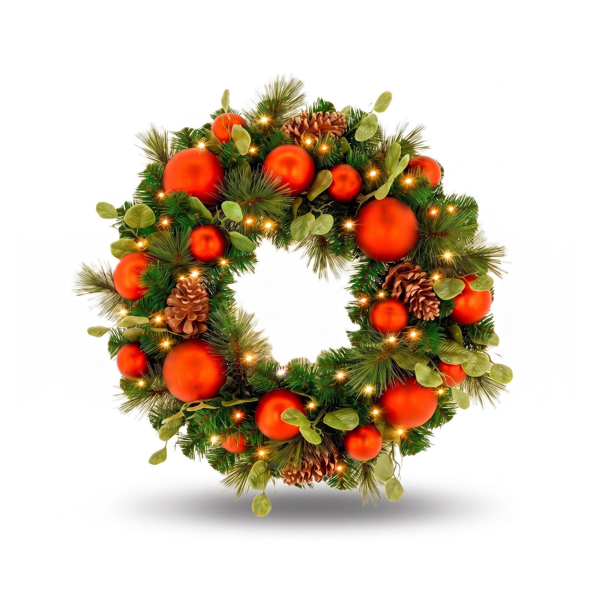 Christabelle Sable Fir Christmas 3pc Set 1.2m Potted Tree 61cm Wreath 2.74m Garland with Multicoloured LED Lights Decor