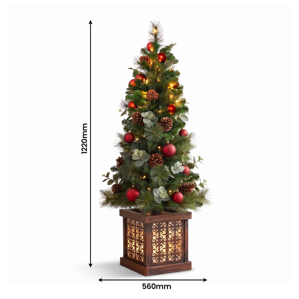 Christabelle Sable Fir Christmas 3pc Set 1.2m Potted Tree 61cm Wreath 2.74m Garland with Multicoloured LED Lights Decor