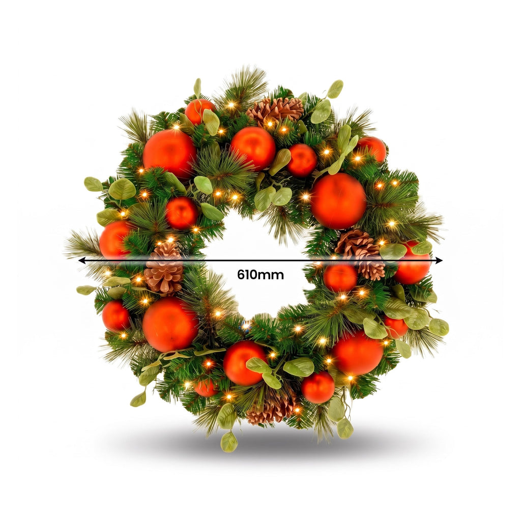 Christabelle Sable Fir Christmas 3pc Set 1.2m Potted Tree 61cm Wreath 2.74m Garland with Multicoloured LED Lights Decor