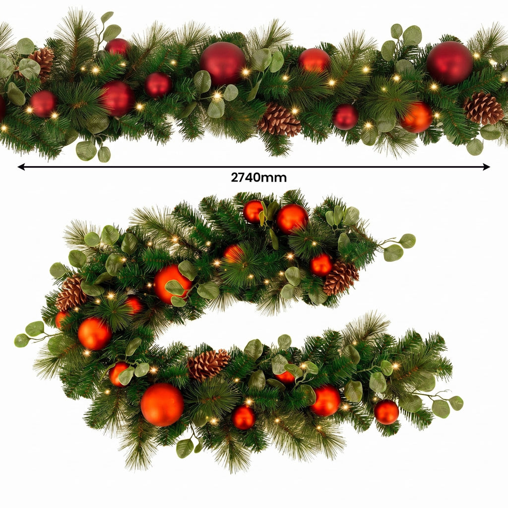 Christabelle Sable Fir Christmas 3pc Set 1.2m Potted Tree 61cm Wreath 2.74m Garland with Multicoloured LED Lights Decor