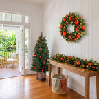 Christabelle Sable Fir Christmas 3pc Set 1.2m Potted Tree 61cm Wreath 2.74m Garland with Multicoloured LED Lights Decor